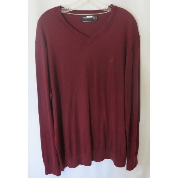 NAUTICA Luxury Performance V Neck Sweater Size XL Men Long Sleeve Burgundy Fall - Picture 1 of 6